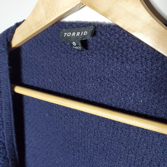 Torrid drape front dark blue waffle knit cardigan sweater Size 0 -Large - Picture 9 of 9